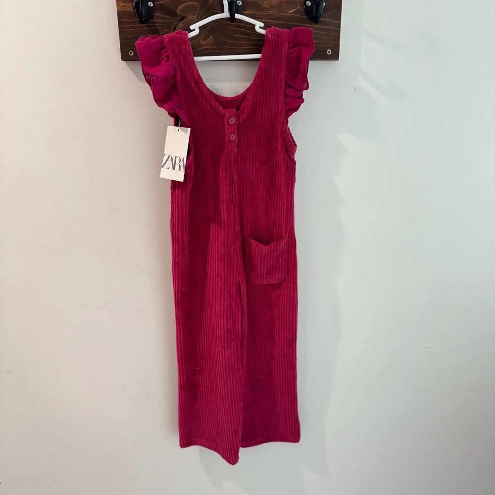Zara Kids Girls Magenta Corduroy Ruffle Sleeve Jumpsuit Size 4-5 110cm NWT